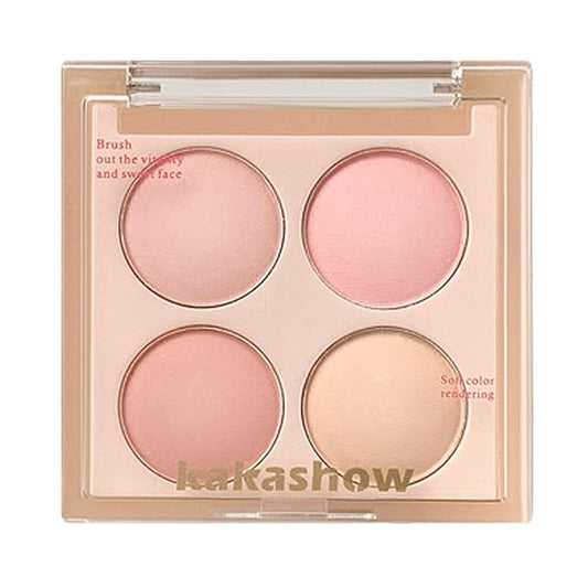 Matte Blush Powder Palette, Blending Mood Cheek, 4 Blendable Shades Korean Fairy Pink Blusher in Lightweight Smooth Powder, Vegan Makeup (Cantaloupe 3#, 1.84 ounces)-BrightBean Baby