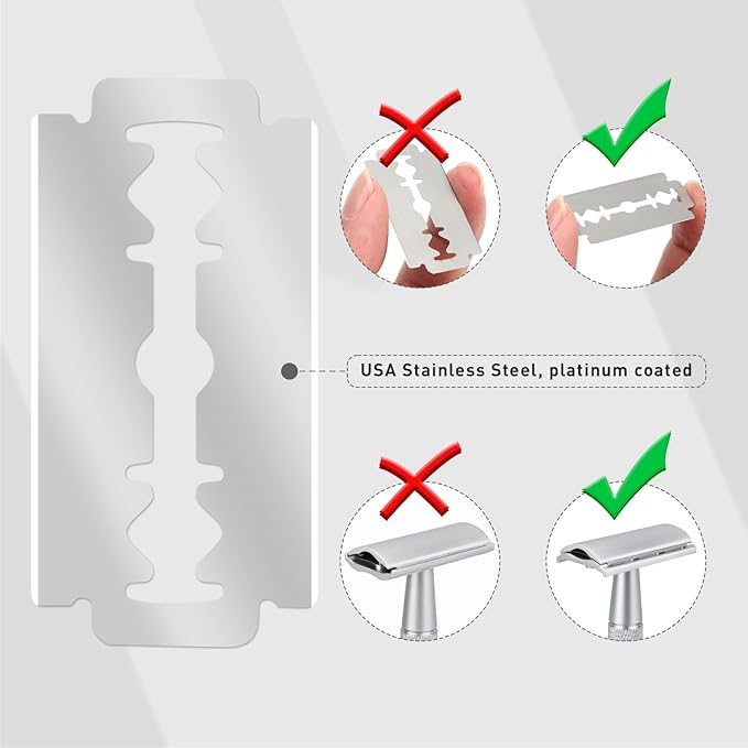 Double Edge Safety Razor, Single Blade Razors for Men and Women, with 10 Double Edge Blades, Reusable Metal 1 Blade Razor, Eco-Friendly, Zero Waste, Smooth and Close Shave, Matte Silver-BrightBean Baby