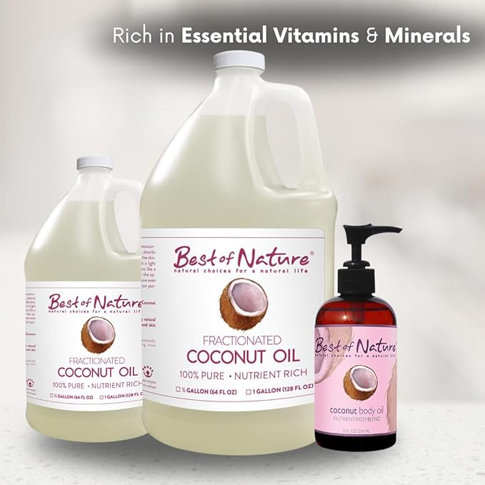 Best of Nature 100% Pure Fractionated Coconut Oil - Liquid MCT Massage & Body Oil, Unscented Moisturizer for Hair, Skin, Face, Aromatherapy Carrier for Essential Oils, 8 oz-BrightBean Baby