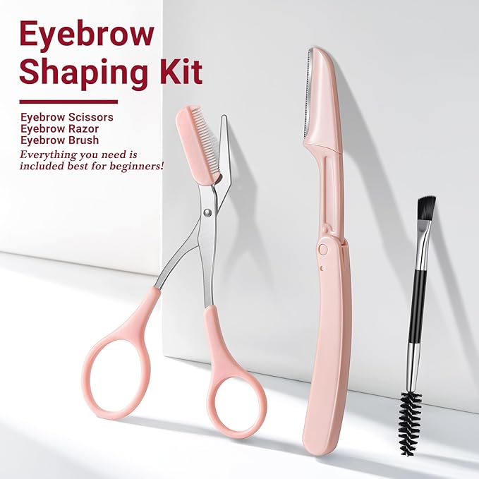 TsMADDTs Tweezers for Women Facial Hair, 8 in 1 Eyebrow Kit with Tweezers, Eyebrow Trimmer Scissors, Razor, Brush with Travel Bag, Hair Plucking Daily Beauty Tools-BrightBean Baby