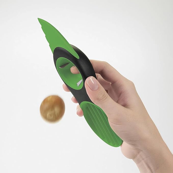 3-in-1 Avocado Slicer, Cutter & Peeler - Multi-Functional Knife Fruit & Vegetable Kitchen Tool, Scooper Pit Remover (Green-Black)