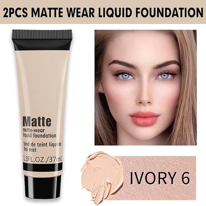 1 Pack Liquid Foundation Cream for Face Makeup,Durable Full Coverage Matte Concealer Make Up,Oil Control & Waterproof Base Primer -1 Fl.Oz-IVORY 6#-BrightBean Baby