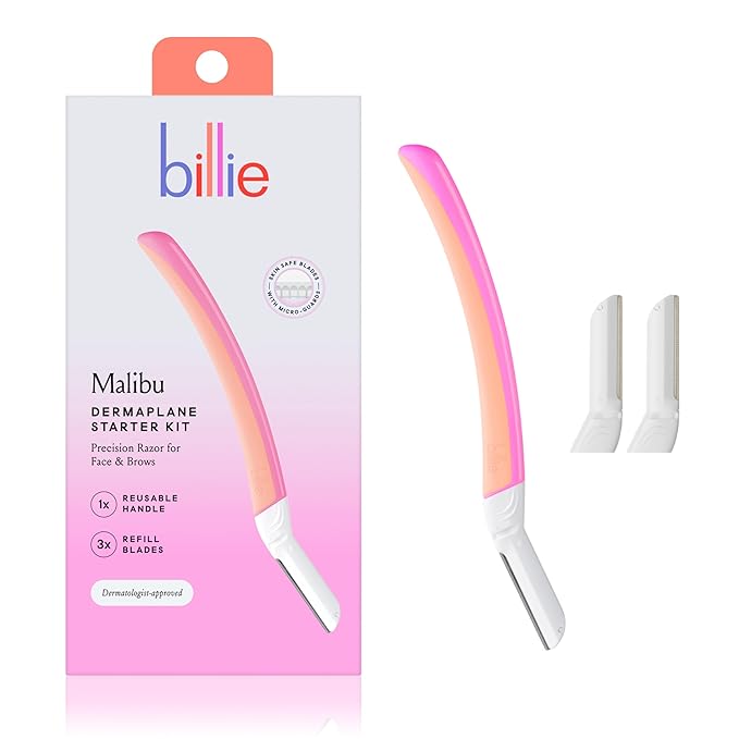 Billie - Dermaplane Starter Kit - Reusable Handle + 3 Refill Blades - Remove Facial Hair + Perfectly Shape Brows - Dermatologist-Approved - Malibu-BrightBean Baby