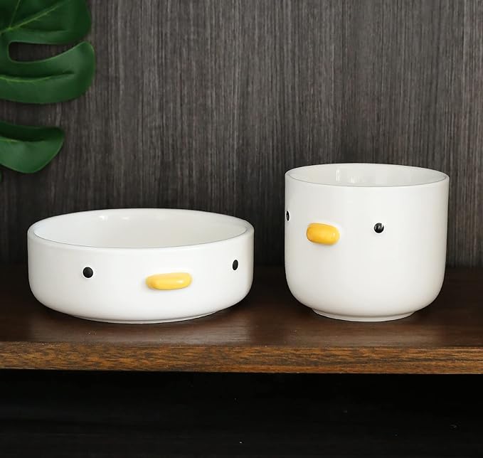 PURROOM Funny Cute Duck 6'' Salad Bowl, Handmade Glaze Chick Safety Ceramics Flat Bottomed Bowl, Home Family, Friend.