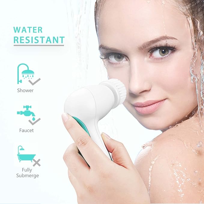 Waterproof Facial Cleansing Spin Brush Set with 5 Exfoliating Brush Heads - Electric Face Scrubber Cleanser Brush by CLSEVXY - Face Brush for Gentle Exfoliation and Deep Scrubbing-BrightBean Baby