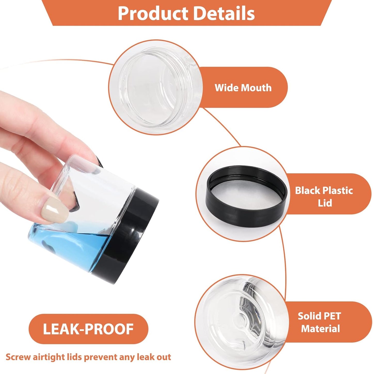 50pcs 2 oz Clear Plastic Round Jars with Black Lids, 2oz 60ml Leak-Proof Wide-Mouth Cosmetic Storage Containers for Kitchen Use, Beauty Products, Cream, Scrubs, Bath Salt and More-BrightBean Baby