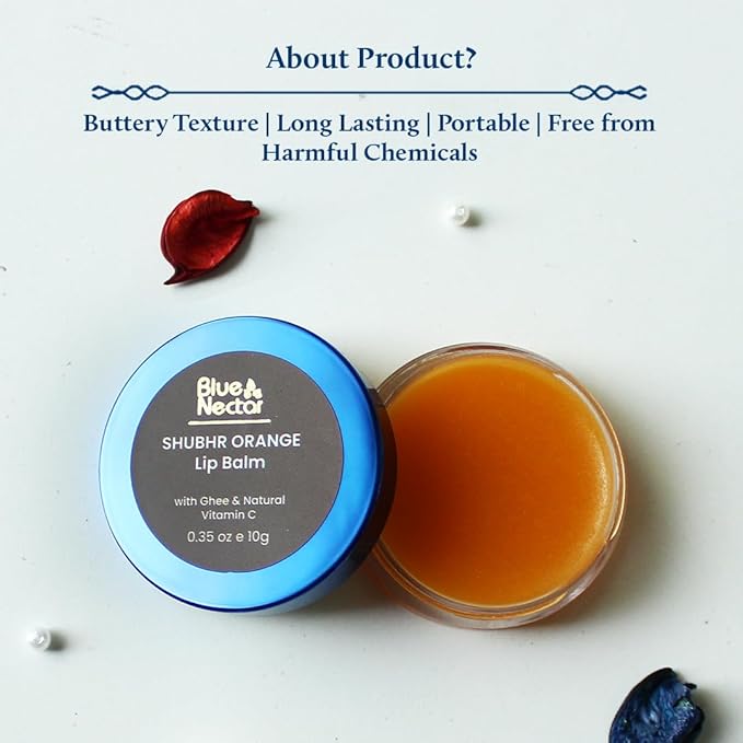 Blue Nectar Ayurvedic Orange Lip Balm with Organic Ghee & Natural Vitamin C for Dry Lips | Moisturizing Lip Gloss with Clean Ingredients (0.35 oz, 10 Herbs)-BrightBean Baby