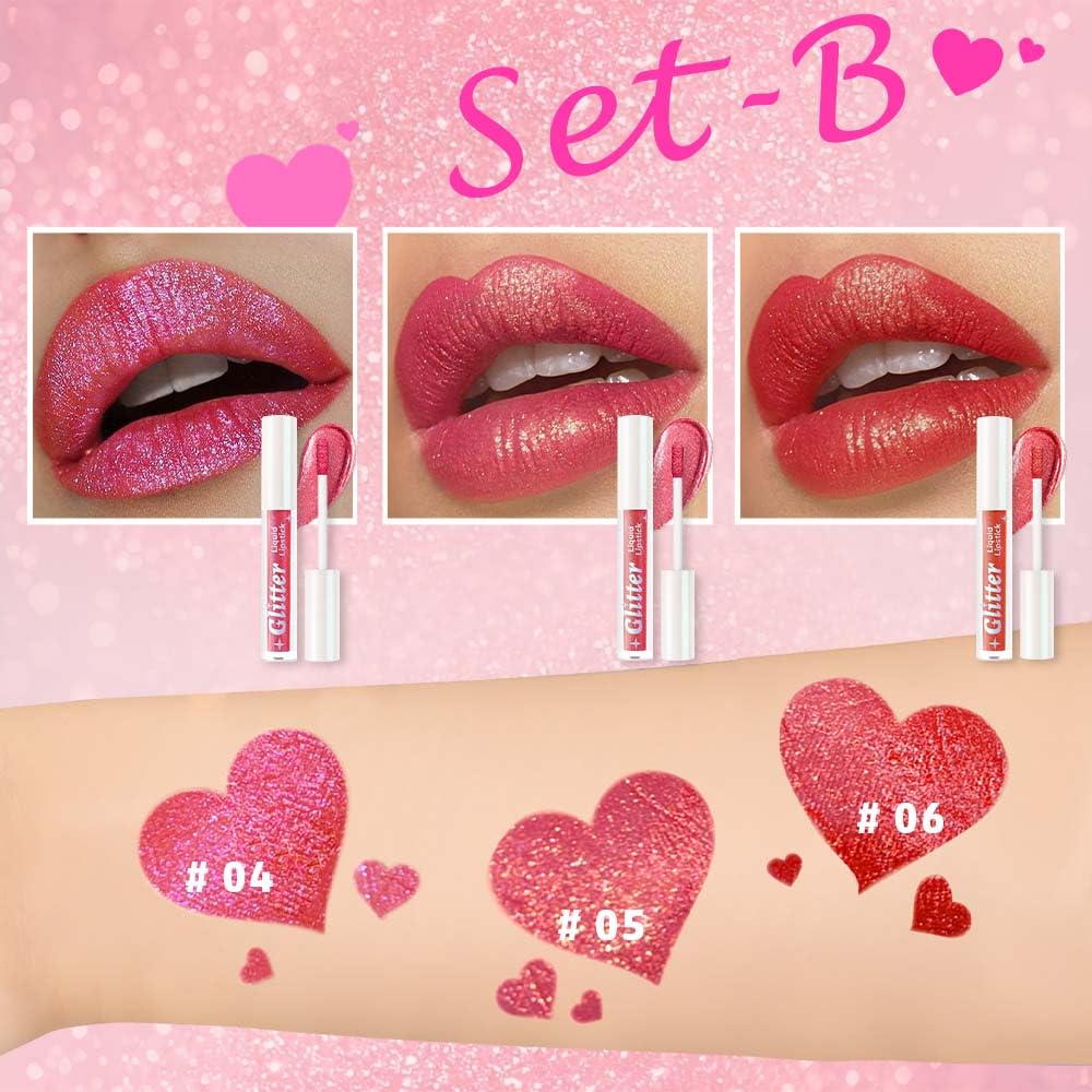 3Pcs Metallic Lipstick for Women,Lightweight Glitter Sparkling Liquid Lipsticks,Shimmer Lip Gloss Stain Long Lasting Waterproof Smudge Proof Non-Drying 24 Hour Full Coverage Lip Makeup,Vegan-BrightBean Baby