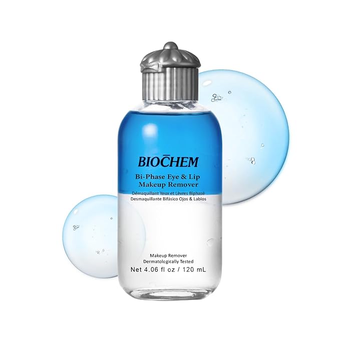 BIOCHEM Bi-Phase Eye & Lip Heavy Makeup Remover, Waterproof Mascara Remover, Gentle Cleanser liquid for Makeup with Natural Ingredients for Sensitive, Normal Skin Types (4.06 fl. oz / 120 ml)-BrightBean Baby