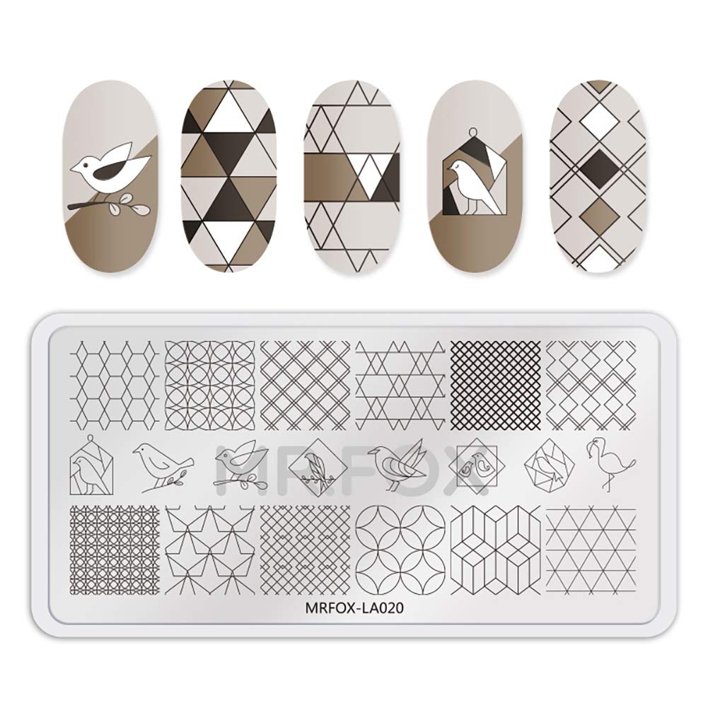 Mr.Fox Nail Printing Board Set Geometric Motif Lines Round Plaid Diamond Pattern Art DIY hot Stamping Template, etc-BrightBean Baby