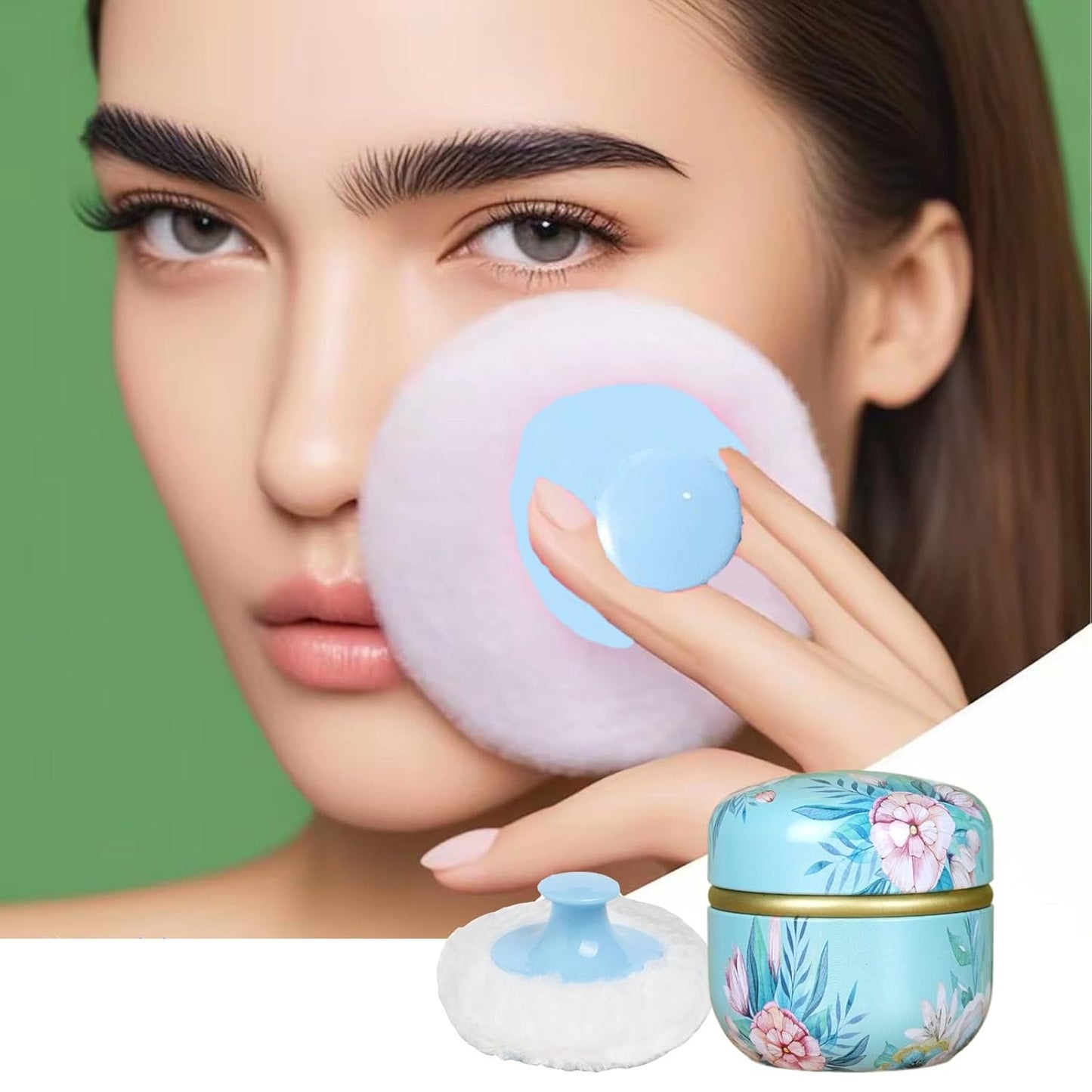 Body Powder Puff and Container, 3.35" Portable Dusting Powder Container with Soft Puff Loose Powder Case Box Jar with Lids for Baby Women Home and Travel Use-BrightBean Baby