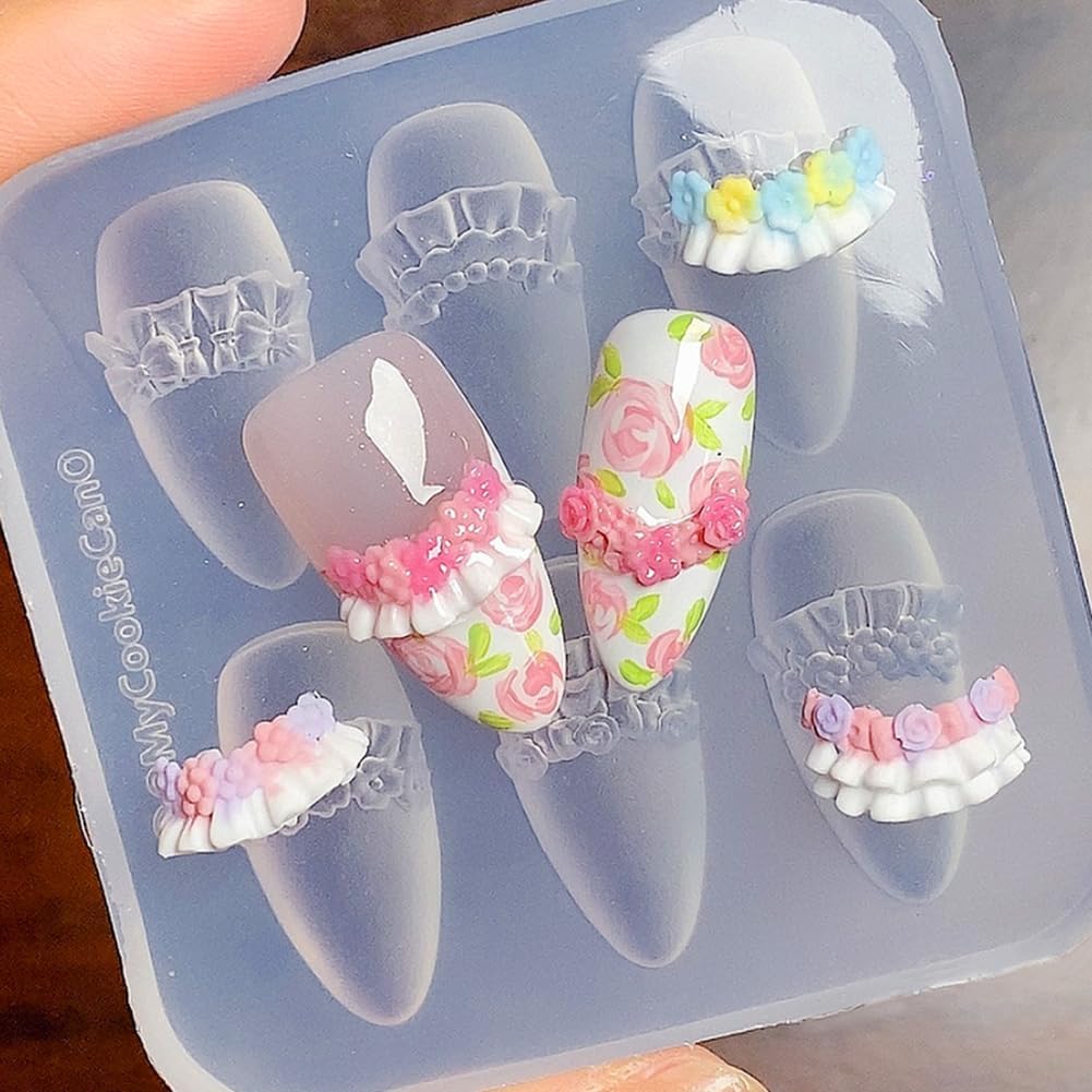 Nail Mold for Nail Art 3D Flowers Nail Charms Cream Lace Pleated Skirt French Design Mold DIY Manicure 3D Carving Template-BrightBean Baby