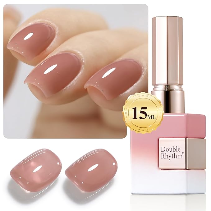 Double Rhythm Translucent Gel Polish Sheer Neutral Natural Light Milky Same Color Same Bottle 15ML Jelly Nail Polish Nail Art DIY at Home (Deep Nude-A1412)-BrightBean Baby