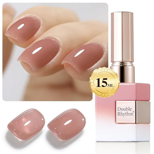 Double Rhythm Translucent Gel Polish Sheer Neutral Natural Light Milky Same Color Same Bottle 15ML Jelly Nail Polish Nail Art DIY at Home (Deep Nude-A1412)-BrightBean Baby