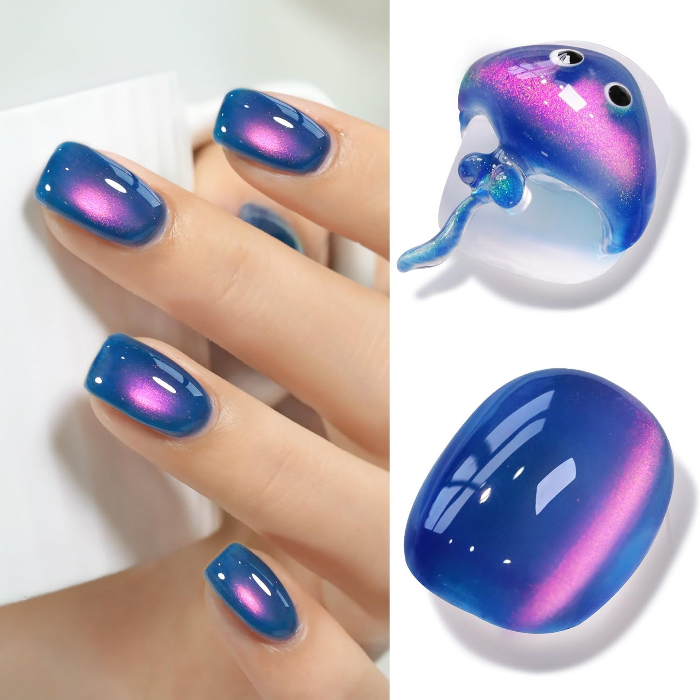 Double Rhythm Jelly Glass Cat Eye Gel Polish with Magnet 15ML Holographic Glitter Shimmer Translucent Sheer Color Magnetic Nail Polish Salon DIY at Home (Navy Blue-MC1264)-BrightBean Baby