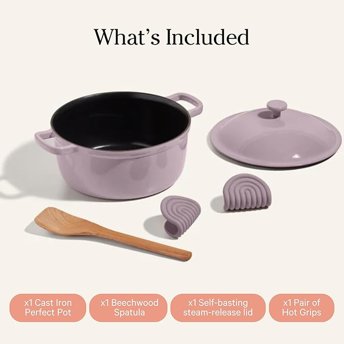Our Place Cast Iron Perfect Pot 5.5 Qt - 6-in-1 Enameled Dutch Oven Lavender