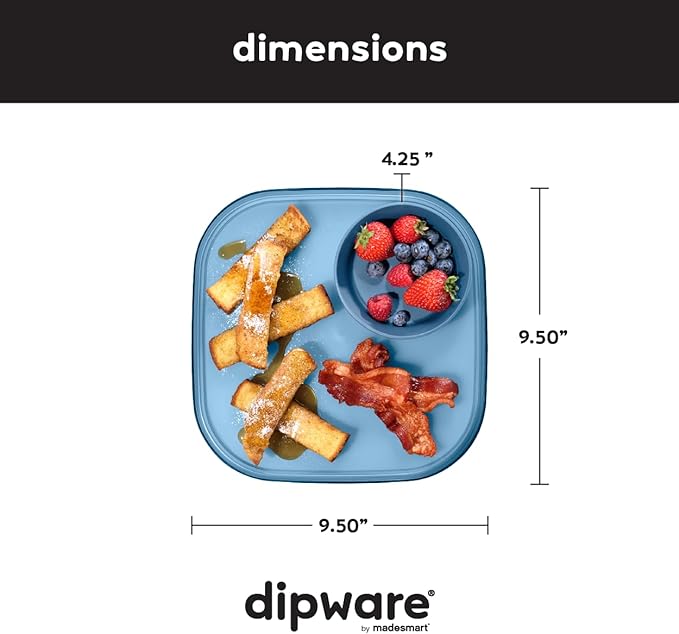 Madesmart Dipware Reusable Dining Plate/Serving Tray for Appetizers and Snacks, Food-Safe Appetizer Serving Platter with Removable Dip Bowl, Blue