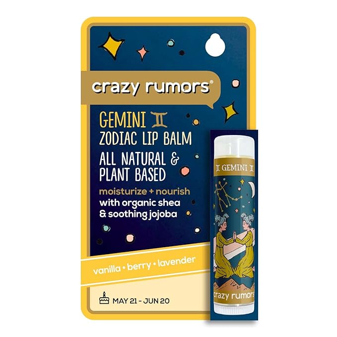 Crazy Rumors Gemini Zodiac All Natural, Plant Based Lip Balm to Moisturize and Nourish your Lips - Air Blend (Vanilla Cream, Fresh Berry and Botanical Lavender)-BrightBean Baby