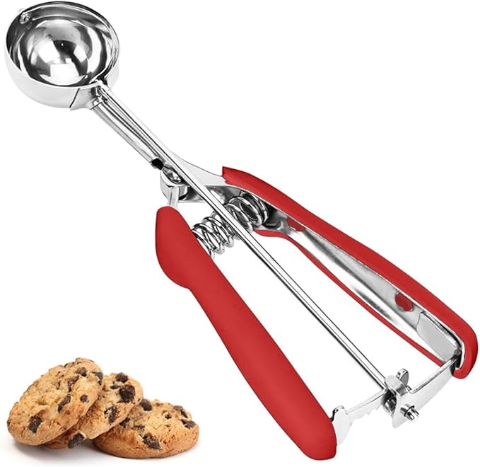 Cookie Scoop, Ice Cream Scoop, 1.5 Tbsp/ 23ml/ 0.7 oz Cookie Scoops for Baking, 18/8 Stainless Steel Cookie Scooper for Baking, Cookie Dough Scoop, Ice Cream Scooper with Trigger Release (Red)