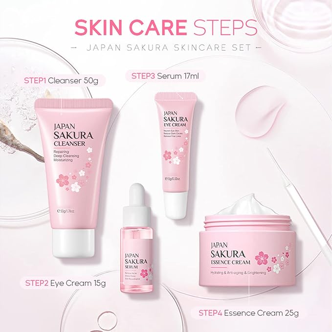 Skin Care Set - Sakura Skin Care Sets & Kits - Women Gift Sets with Cleanser,Serum,Eye Cream,essence Cream - Beauty Products For Women - Skin Care Routine Travel Kit (SetB)-BrightBean Baby