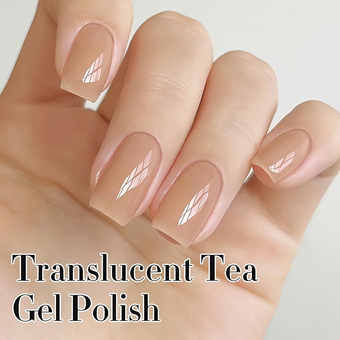 Double Rhythm 0.50 OZ Translucent Gel Polish Same Color Same Bottle Sheer Pastel Neutral Natural Milky 15 ML Jelly UV Nail Art DIY at Home (Translucent Tea-A1496)-BrightBean Baby