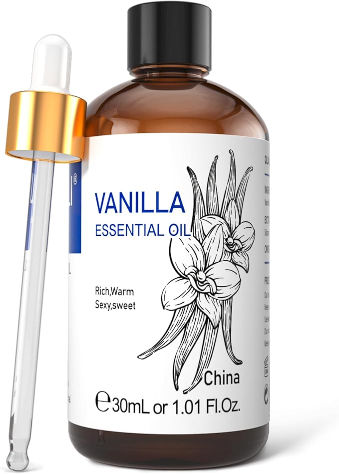 HIQILI 1 Fl Oz Vanilla Essential Oil, Undiluted Natural Strong Fragrance Add in Skin Perfume, Unscented Lotion, Candle Soap Making Scent, Relax at Home with Diffuse Warm Sweet Aroma-BrightBean Baby
