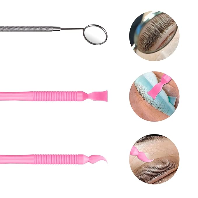 Libeauty Pink Eyelash Lift Tool, Lash Extension Supplies Metal Makeup Mirror, Lash Lifting Applicator Brush Needle for Salon or Home Use-BrightBean Baby