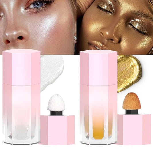 evpct Light Liquid Face Highlighter Makeup Waterproof Long Lasting Pearl White Gold Glimmer Glow Sparkly Glitter Body Shimmer Oil Liquid Luminizer Stick Highlight Illuminator for Face Body Cheeks Eye-BrightBean Baby