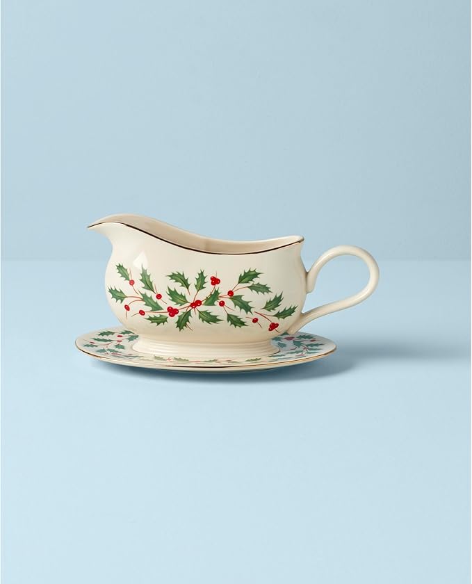 Lenox 843318 Holiday Gravy Boat and Stand, Christmas Hosting
