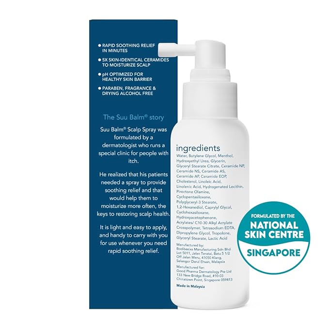 Rapid Itch Relief Anti-Dandruff Scalp Spray Moisturizer, Dry Scalp Spray, Cooling Itchy Scalp Treatment for Flaky Sensitive & Psoriasis, Derm-Formulated. Menthol & 5 Ceramides, 1.35 fl oz-BrightBean Baby