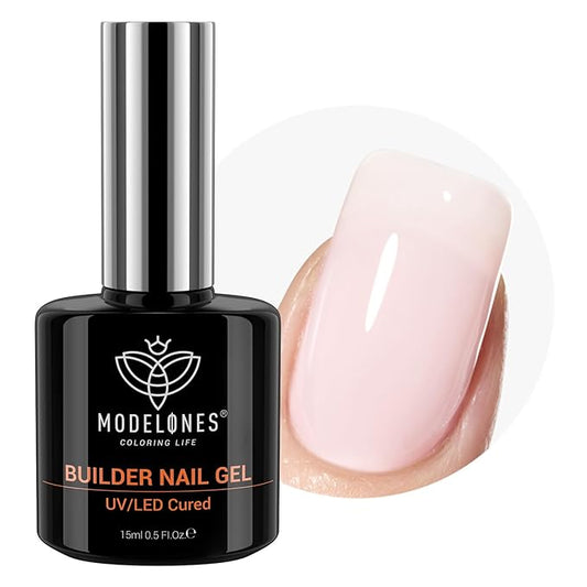 modelones Builder Nail Gel, 8-in-One Barely Pink Builder, Sheer Pink Rubber Base Gel Polish, LED Lamp Cured Color Base Hardener Strengthener Apex Building Extension for Girls DIY Salon Home-BrightBean Baby