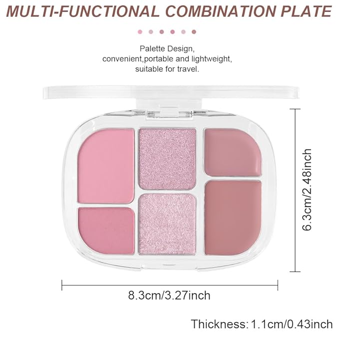 6-in-1 Cream & Powder Makeup Palette for Old Women – Blush, Highlighter & Eyeshadow, Matte & Shimmer Finish, Rose Nude Tones, Travel-Friendly Compact 03-BrightBean Baby