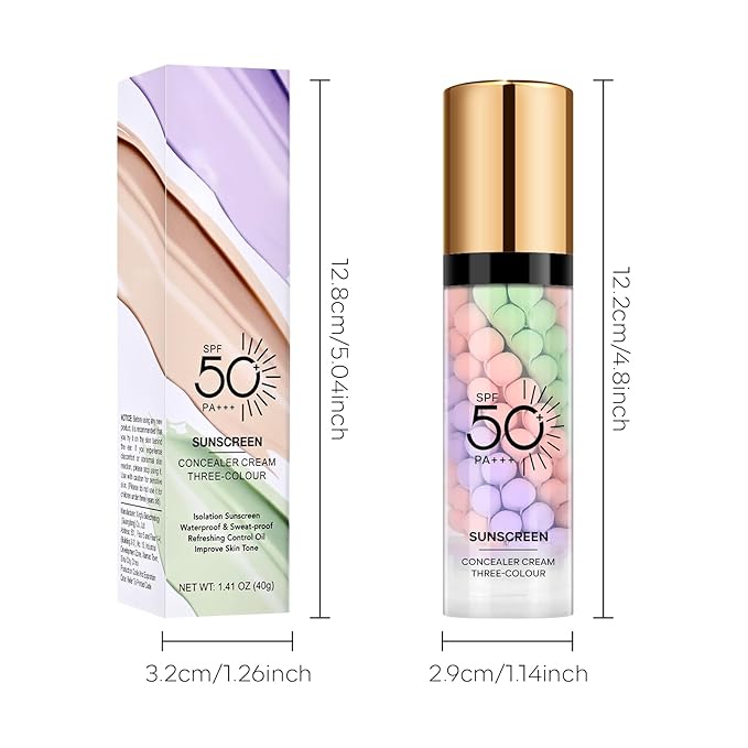 3 in 1 Color Correcting Makeup Primer Facial Serum, SPF 50 PA+++ Sunscreen Isolation Cream, Oil Control Moisturizing Skin Tone Correcting, One Step Color Corrector Face Primer-BrightBean Baby