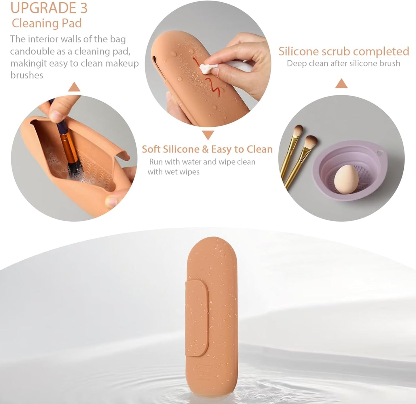 Silicone Makeup Brush Holder Set – Portable Travel Makeup Brush Holder with Makeup Sponge Holder and Foldable Cleaning Bowl – Upgraded 3-in-1 Cosmetic Organizer Set (coffee color)-BrightBean Baby