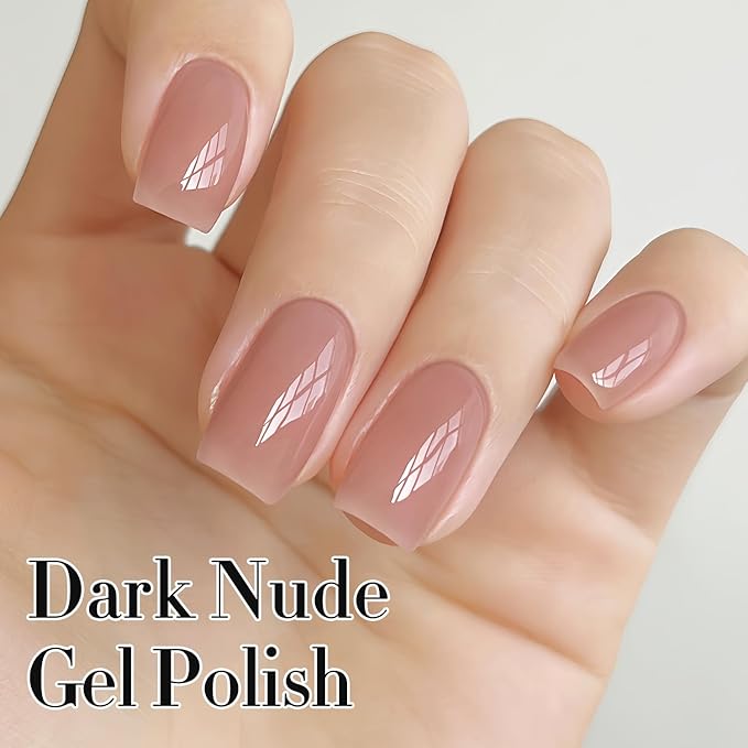 Double Rhythm Translucent Gel Polish Sheer Neutral Natural Light Milky Same Color Same Bottle 15ML Jelly UV Polish Nail Art DIY at Home (Dark Nude-A1493)-BrightBean Baby