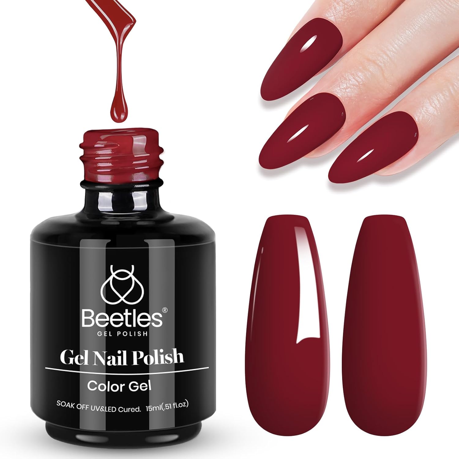Beetles Red Gel Polish, Burgundy Red Fall Color Gel Nail Polish Soak Off UV Lamp Wine Red Nail Polish, Home Salon DIY Design Art Manicure Gift for Women, 1Pcs 15ml-BrightBean Baby