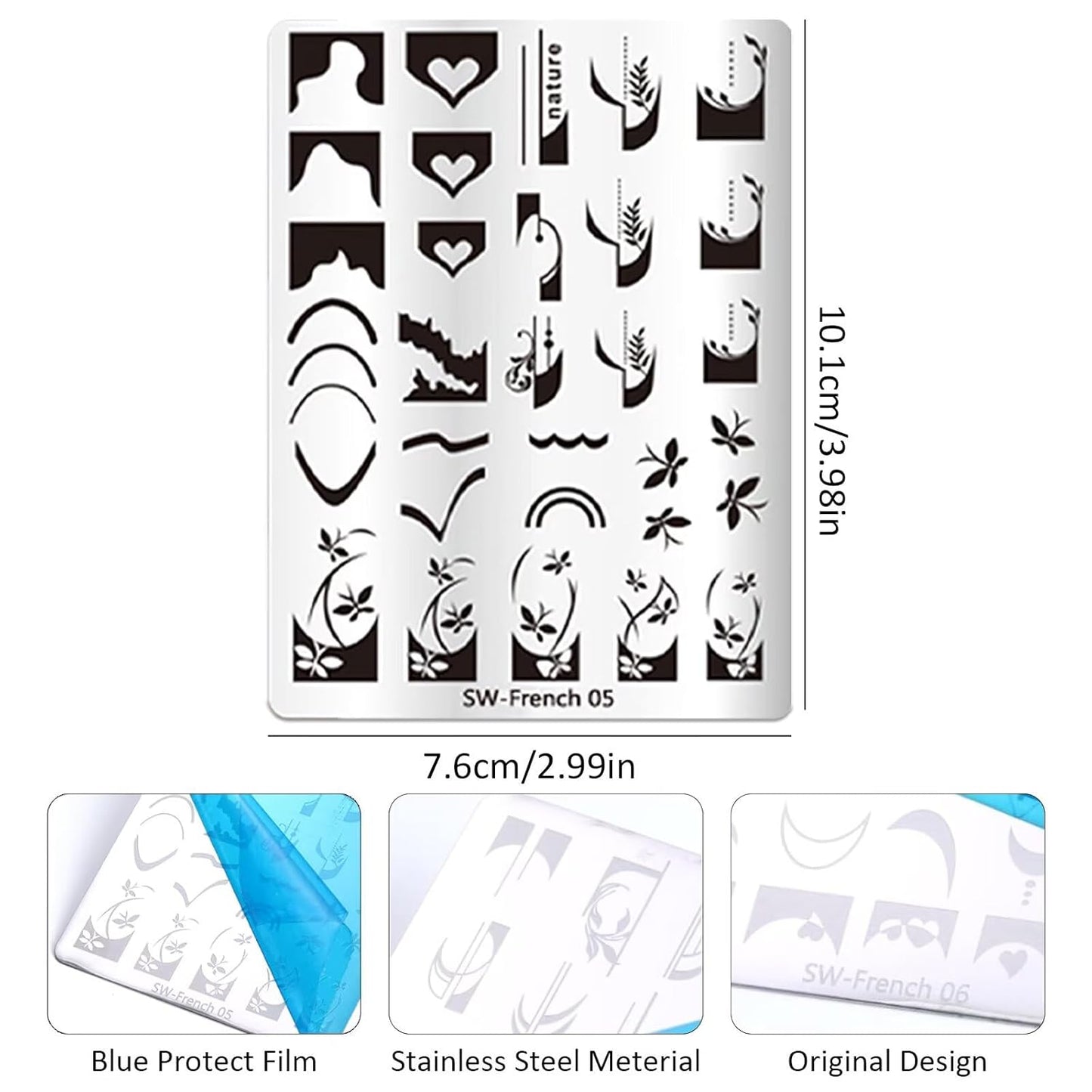 French Tip Nail Stamping Plate- 10 pcs Nail Stamper Kit Silicone Nail Stamper French Nail Stamp with Nail Art Stamps Storage Bag Nail Stamp Template Nail Supplies for Salon DIY-BrightBean Baby