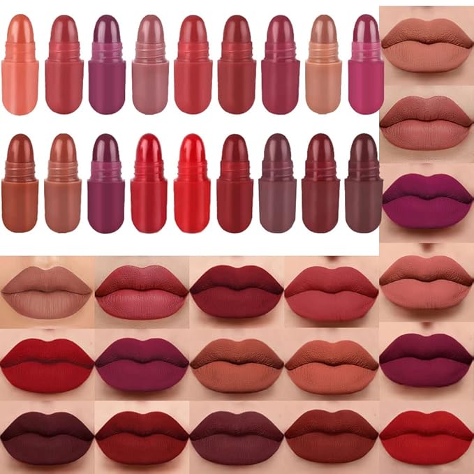 evpct 18Pcs Capsule Pills Lipstick Mini Matte Lipstick Set for Women Long Lasting labiales mate 24 horas originales Deep Red 24 Hour Waterproof Stay on Lip liner Set Sampler-BrightBean Baby