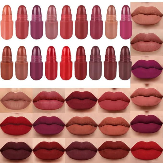 evpct 18Pcs Capsule Pills Lipstick Mini Matte Lipstick Set for Women Long Lasting labiales mate 24 horas originales Deep Red 24 Hour Waterproof Stay on Lip liner Set Sampler-BrightBean Baby