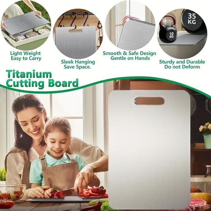 Titanium Cutting Board, New Upgrade Pure Titanium Cutting Boards for Kitchen, Double Sided Non Toxic Katuchef titanium Cutting Board, Hygiene Durable Dishwasher Safe Chopping Board (L:15.35IN*11.02IN)