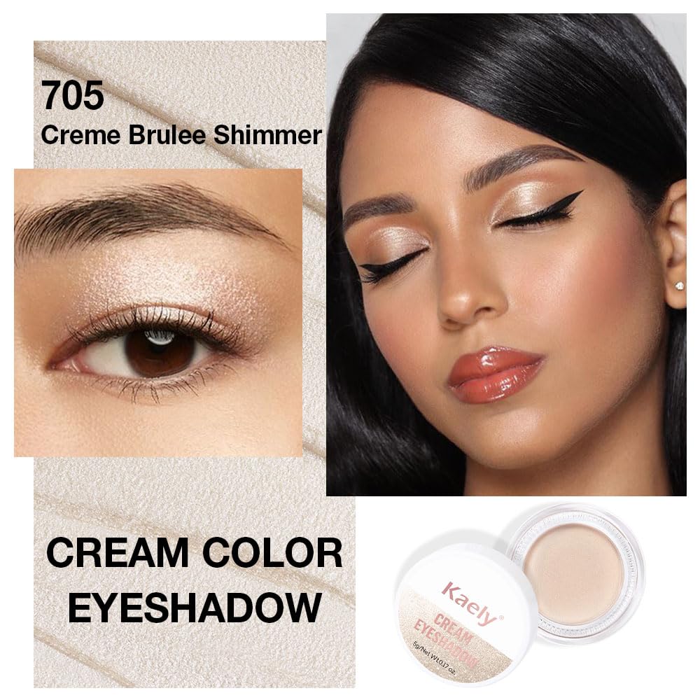 Kaely Single Cream Eyeshadow Pot, Creme Brulee Shimmer Eye Shadow for Older Women High Pigmented Waterproof, Natural Eyeshadow Palette Makeup Brightener, sombras en crema para ojos, Blendable, 705-BrightBean Baby