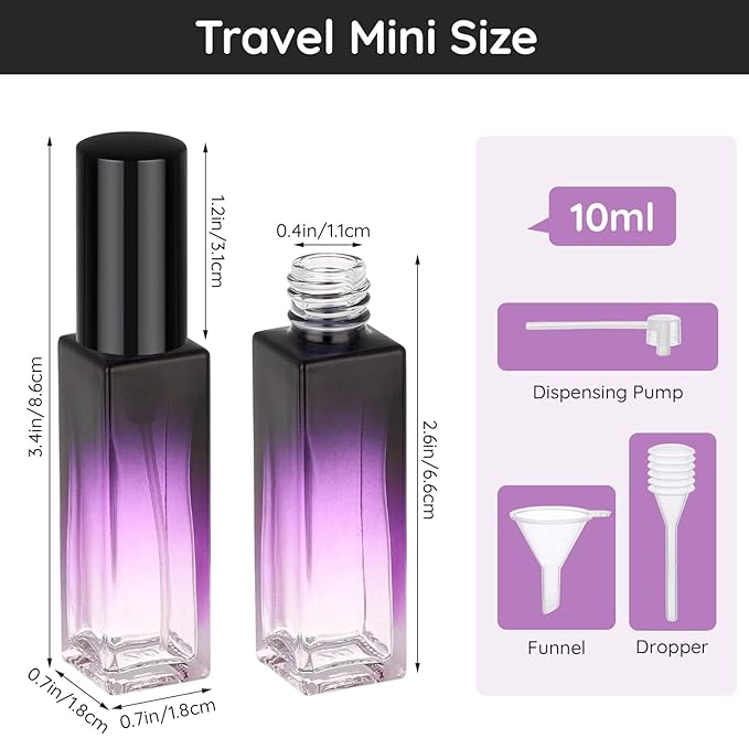 Segbeauty 0.34oz Perfume Travel Bottles Refillable, 10pcs 10ml Glass Empty Perfume Atomizer Sprayer, Mini Portable Travel Cologne Spray Bottle, Cologne Atomizer Set with Refill Pump Tools-BrightBean Baby