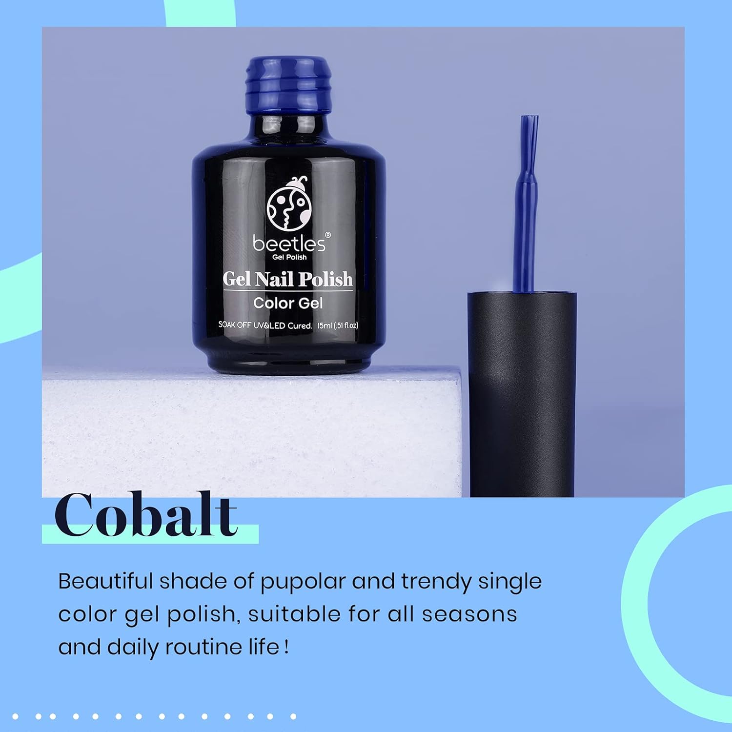 Beetles Blue Gel Nail Polish, 1 Pcs 15ml Cobalt Blue Color All Season Gel Polish Nail Art Manicure Salon Soak Off DIY Nail Uv Design at Home Gift for Women-BrightBean Baby