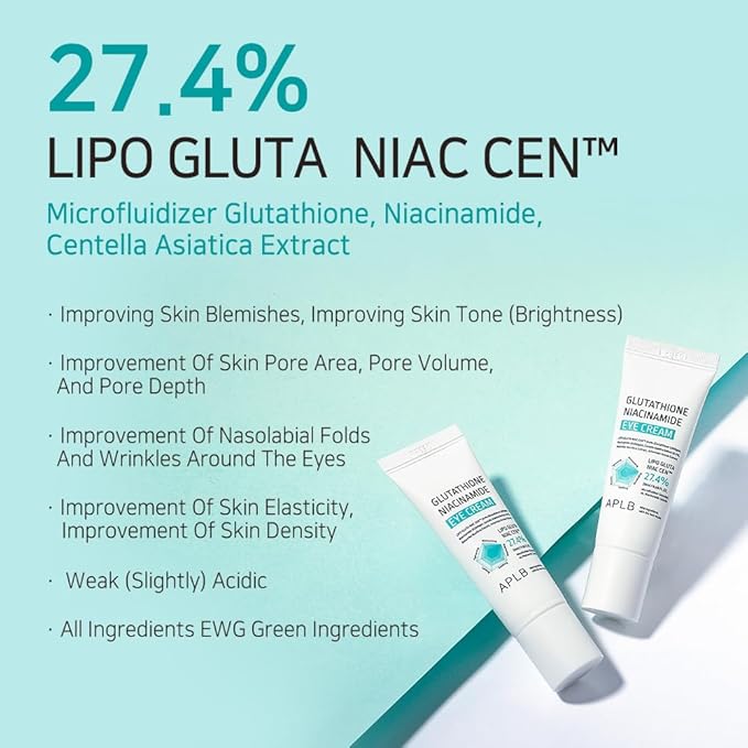 APLB Glutathione Niacinamide Eye Cream | LIPO GLUTA NIAC CEN™ 27.4% 0.68 FL.OZ/Korean Skincare, Eye cream for dark circles and puffiness, Improve elasticity & provide moisture around eye region-BrightBean Baby
