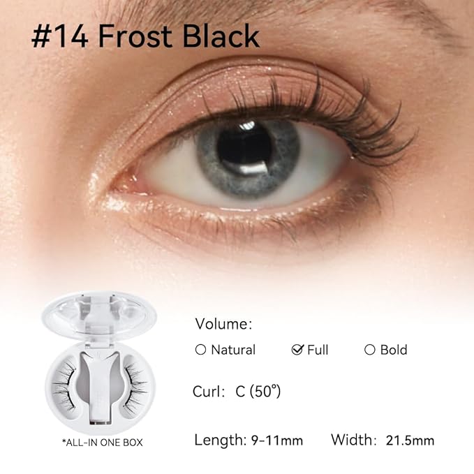Soft Magnetic Eyelashes Kit with Applicator, No.14 Frost Black, Reusable Glue-free Wispy Magnetic Lashes, Cruelty-free False Lashes, Waterproof, Lightweight, Suit for Heavy Makeup-BrightBean Baby