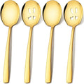 Extra Large Serving Spoons Set 11.7-Inch Gold Serving Slotted Spoon x 2 Serving Spoon x 2, 18/8 Stainless Steel Big Serving Utensil for Buffet, Parties, Catering - Dishwasher Safe(4-Pack, Gold)