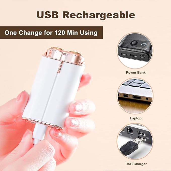 Facial Hair Removal for Women, Portable Painless Electric Shaver Device with Built-in LED, Wet/Dry Electric Razor Hair Remover Epilators for Face, Chin, Upper Lip and Arms (White-2025)-BrightBean Baby