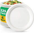 100% Compostable Paper Plates, 6 Inch, 125 Count, Heavy Duty Disposable Plates by Biodegradable Bagasse, Dessert Plates Bulk for Party | Microwave-Safe | Soak-Resistant, Cut Resistant