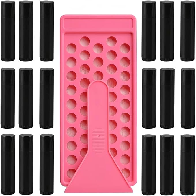 50 Lip Balm Container Kit with Filling Tray and Spatula, Round Tube Refillable Empty Tube 3 Colors, 0.15 oz, BPA Free, for DIY Homemade Lipstick Lipstick (50 black kits,)-BrightBean Baby