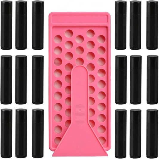 50 Lip Balm Container Kit with Filling Tray and Spatula, Round Tube Refillable Empty Tube 3 Colors, 0.15 oz, BPA Free, for DIY Homemade Lipstick Lipstick (50 black kits,)-BrightBean Baby